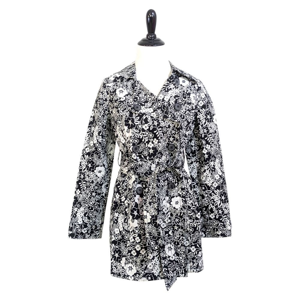 Old Navy Black & White Floral Double Breasted Belted Coat / Jacket Size XS Women
